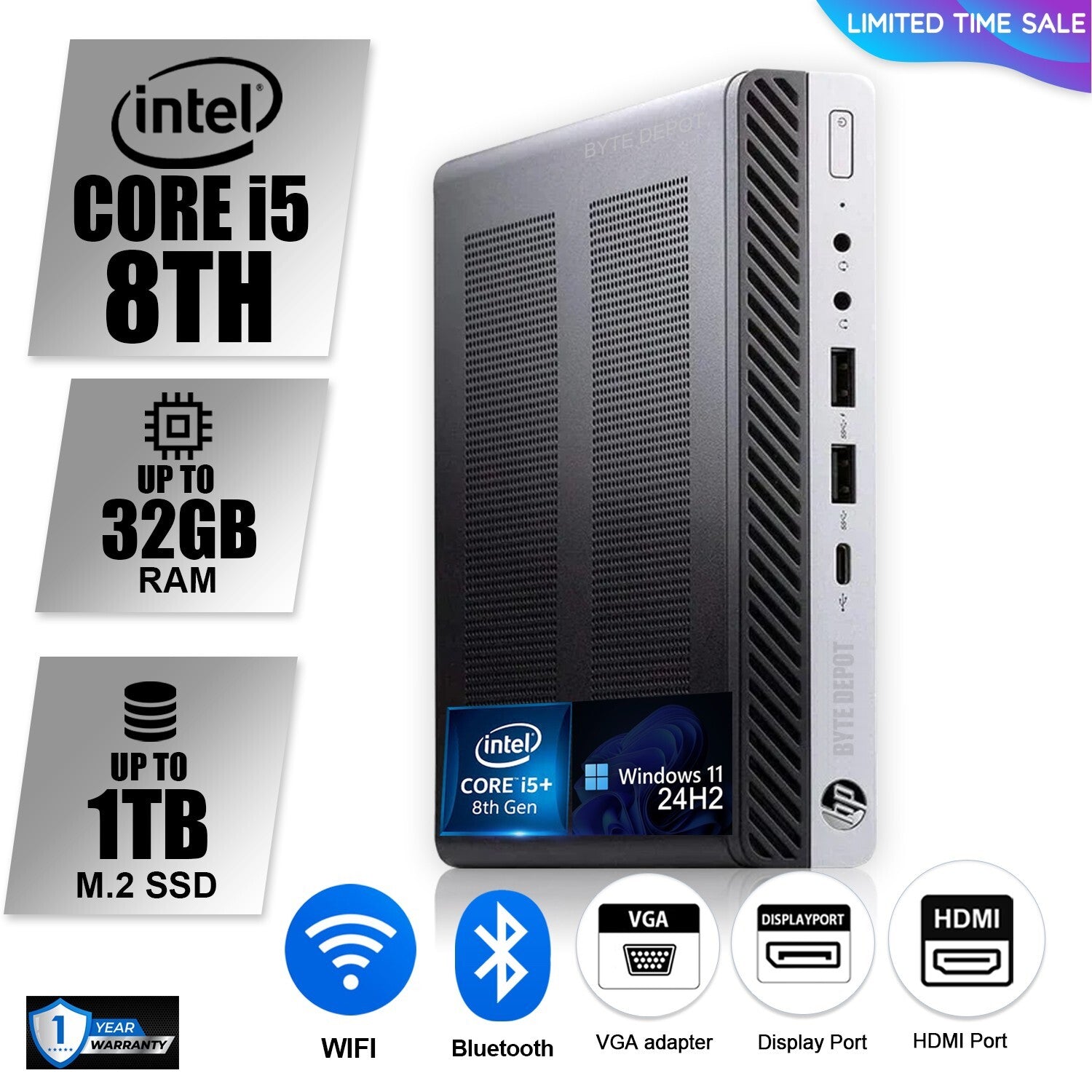 HP Mini Desktop Computer PC i5 8TH, up to 32GB RAM, 1TB SSD