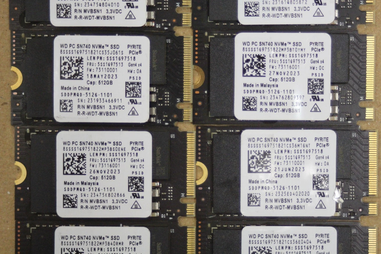 Lot of 10 WD PC SN740 512GB M.2 2242 NVMe PCIe Gen4 SSD SDDPMQD-512G 5SS1G97513