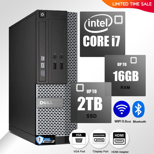 DELL Desktop Computer PC i7, up to 32GB RAM 2TB SSD/HDD, Windows 10/11,DVD-RW