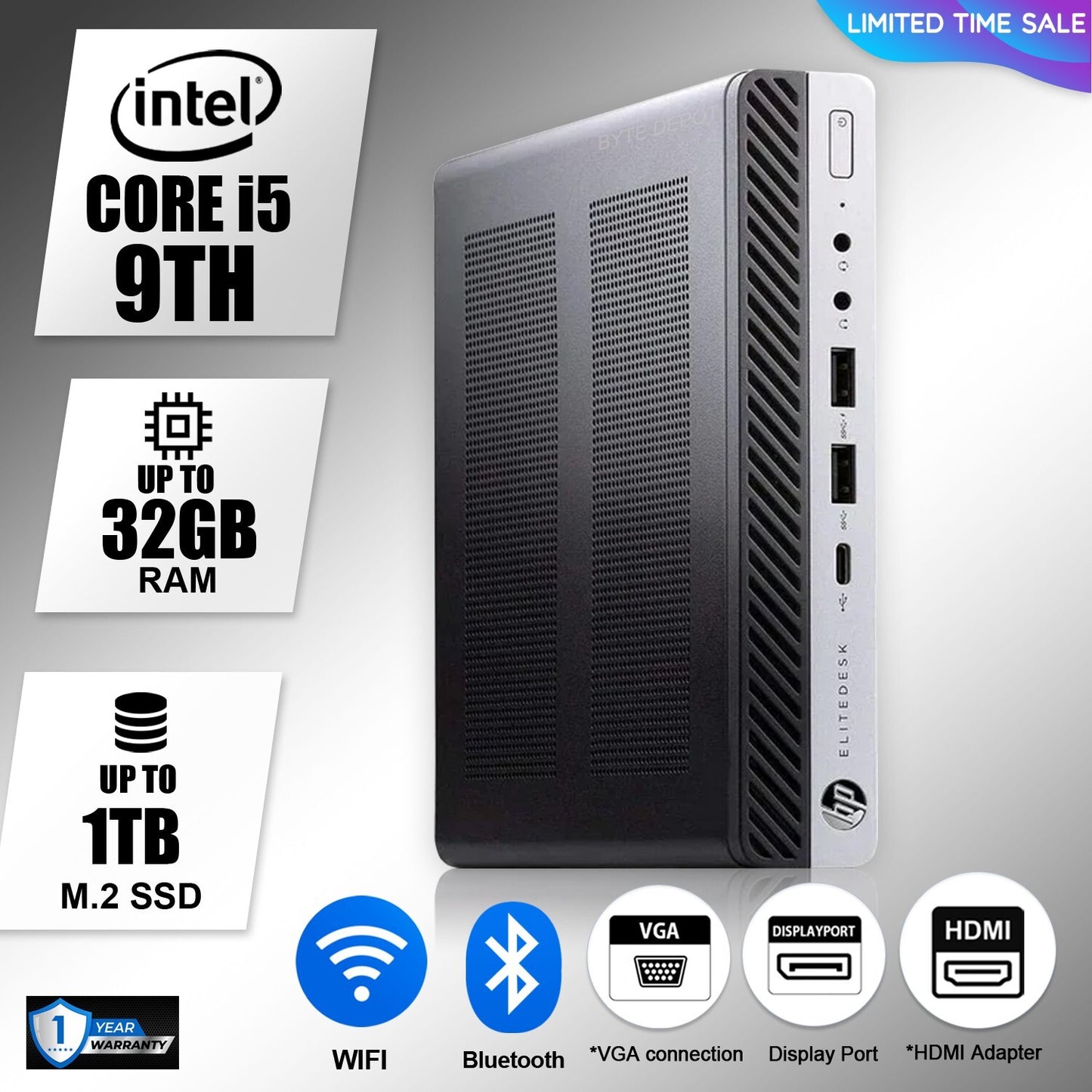 HP Mini Desktop Computer PC i5 9TH, Up to 32GB RAM 1TB SSD, Windows 11,WiFi BT