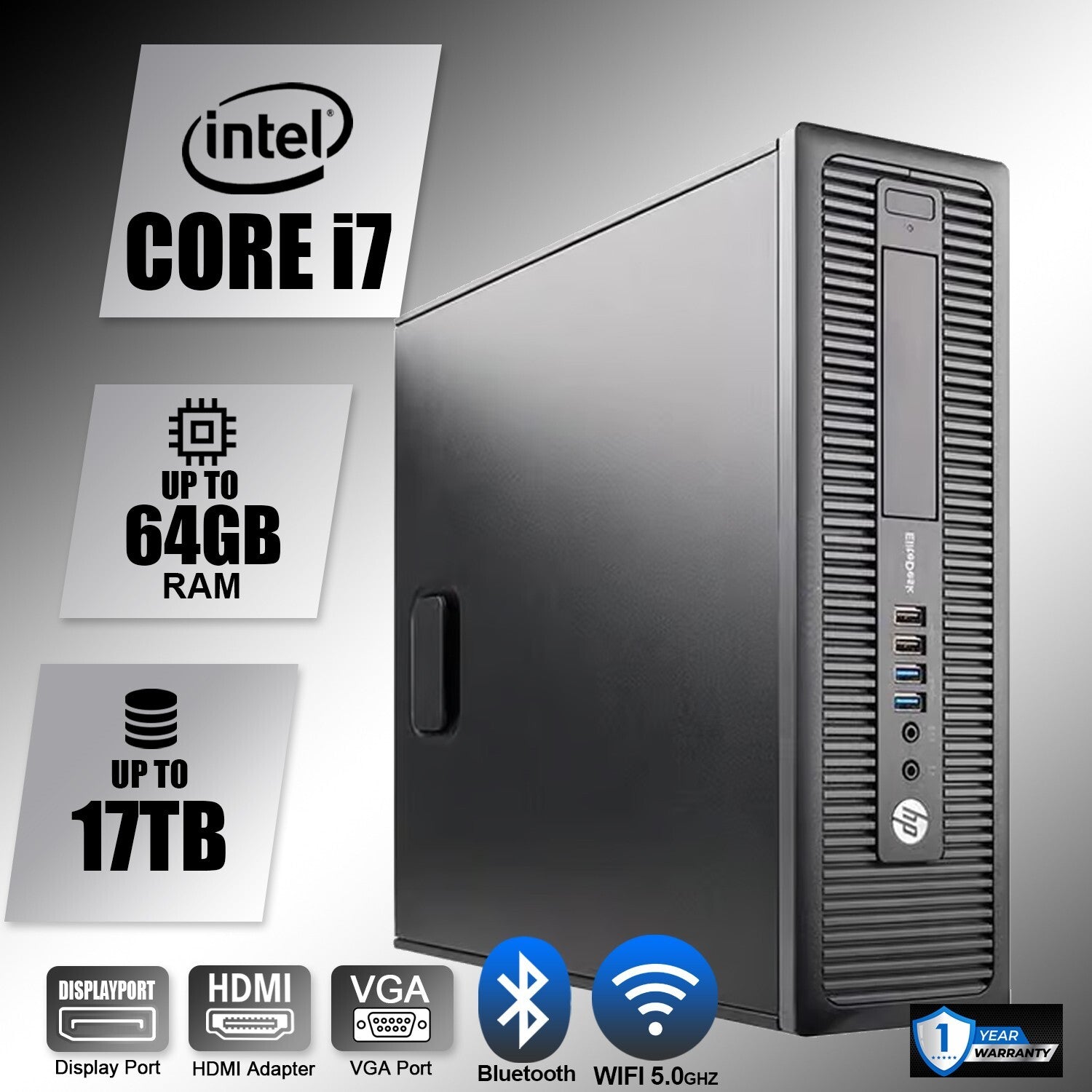 HP Desktop Computer PC i7, up to 32GB RAM, 1TB SSD,  Windows 11/10, WiFi