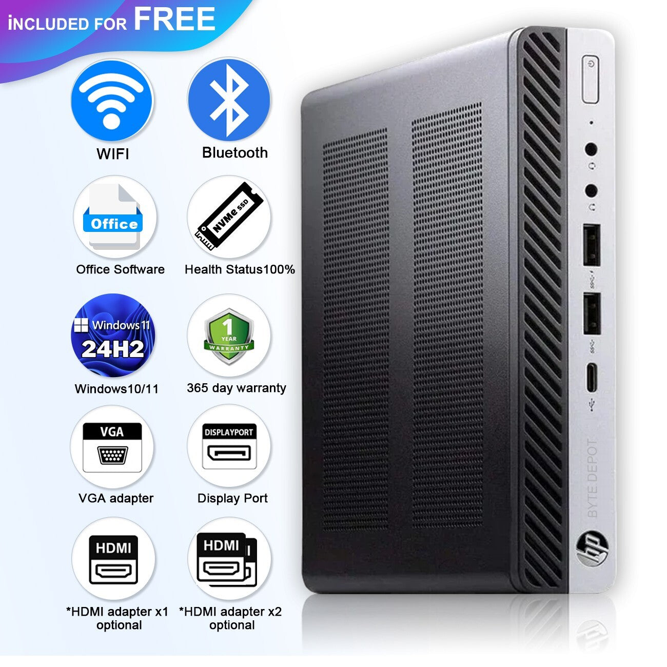 HP Mini Desktop Computer PC i5 8TH, up to 32GB RAM, 1TB SSD,  Windows 11, WiFi