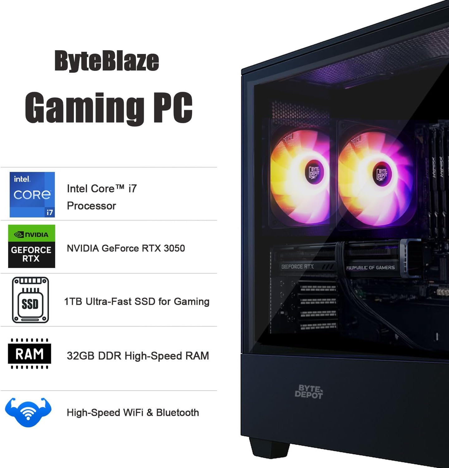 Gamer Xtreme Gaming PC X1, Intel Core i7, 32GB DDR RAM, 1TB NVMe M.2 SSD, GeForce RTX 3050 6GB GDDR6