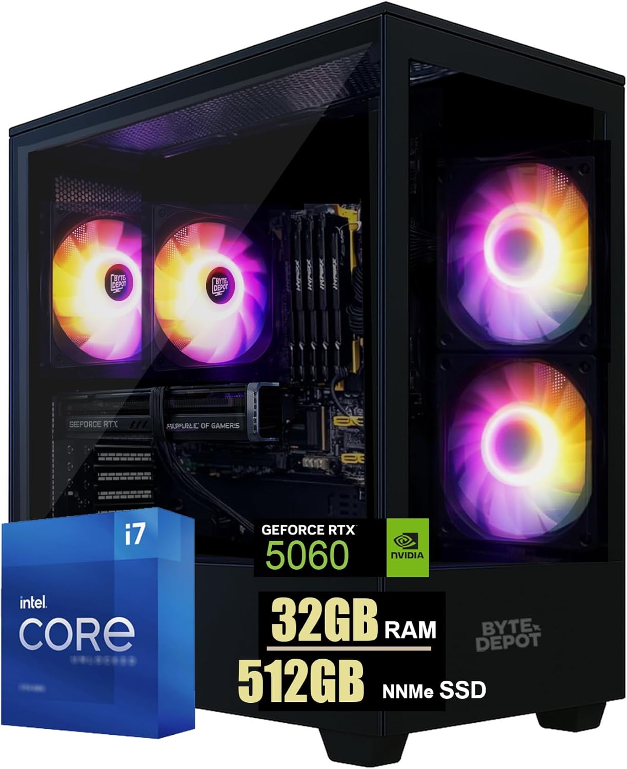 Gamer Xtreme Gaming Desktop PC, Intel Core i7, 32GB RAM, 512GB NVMe SSD, NVIDIA GeForce RTX 5060 8GB GDDR7, WiFi 6, Windows 11 Pro