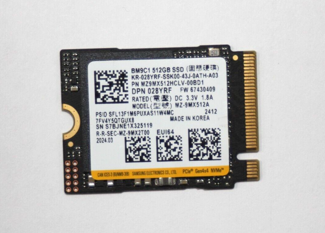 Samsung M.2 NVMe 2230 512GB SSD PCIe Gen4 - MZ-9MX512A BM9C1 100% Health