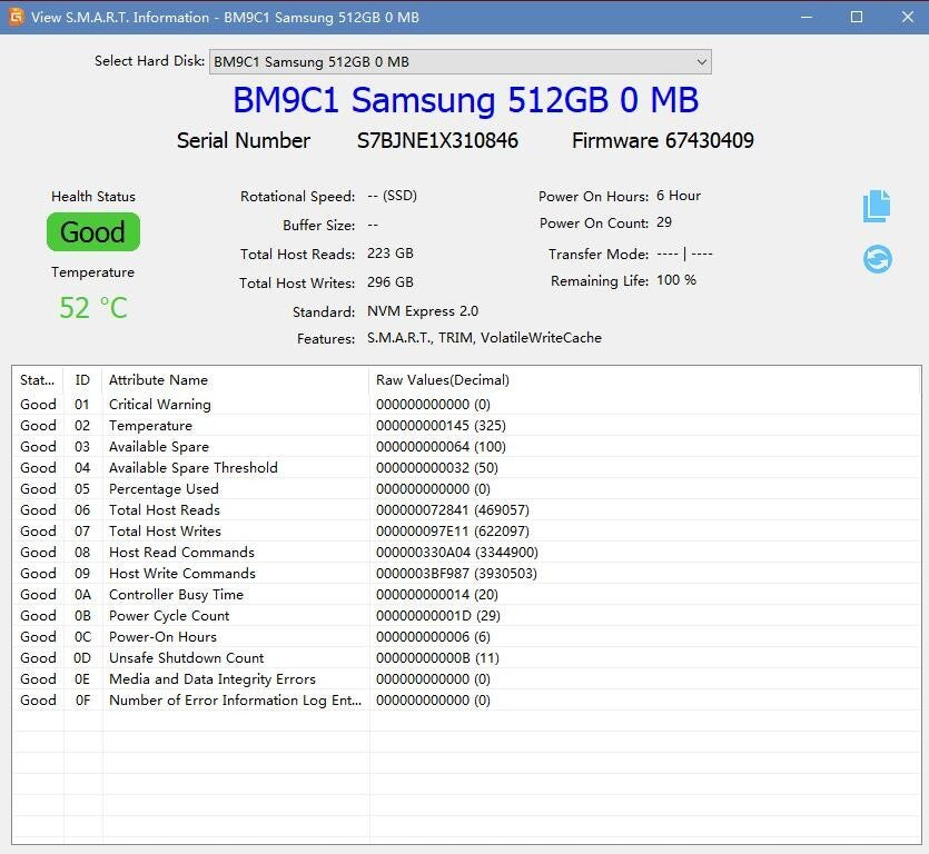 Samsung M.2 NVMe 2230 512GB SSD PCIe Gen4 - MZ-9MX512A BM9C1 100% Health