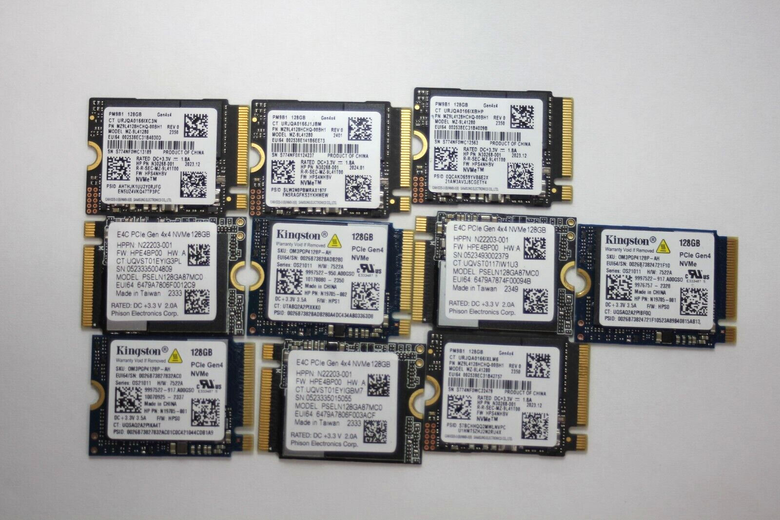 LOT of 10pcs 128GB M.2 PCIE NVME 2230 SSD 100% Health WD, SAMSUNG, KINGSTON