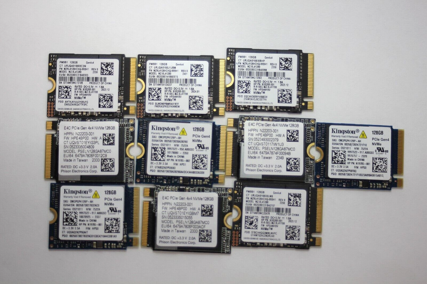 LOT of 10pcs 128GB M.2 PCIE NVME 2230 SSD 100% Health WD, SAMSUNG, KINGSTON