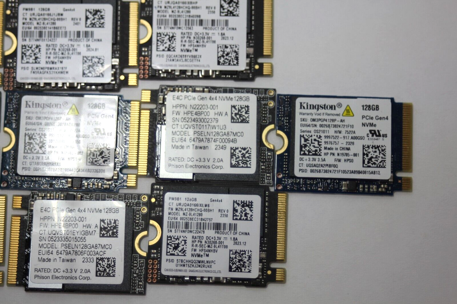 LOT of 10pcs 128GB M.2 PCIE NVME 2230 SSD 100% Health WD, SAMSUNG, KINGSTON