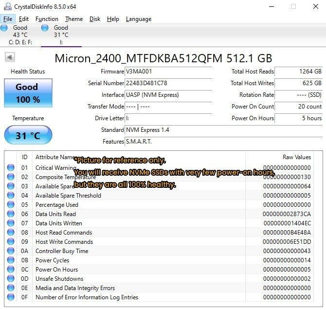 Micron 2400A 512GB 2230 M.2 PCIe NVMe SSD Gen 4x4 MTFDKBK512QFM