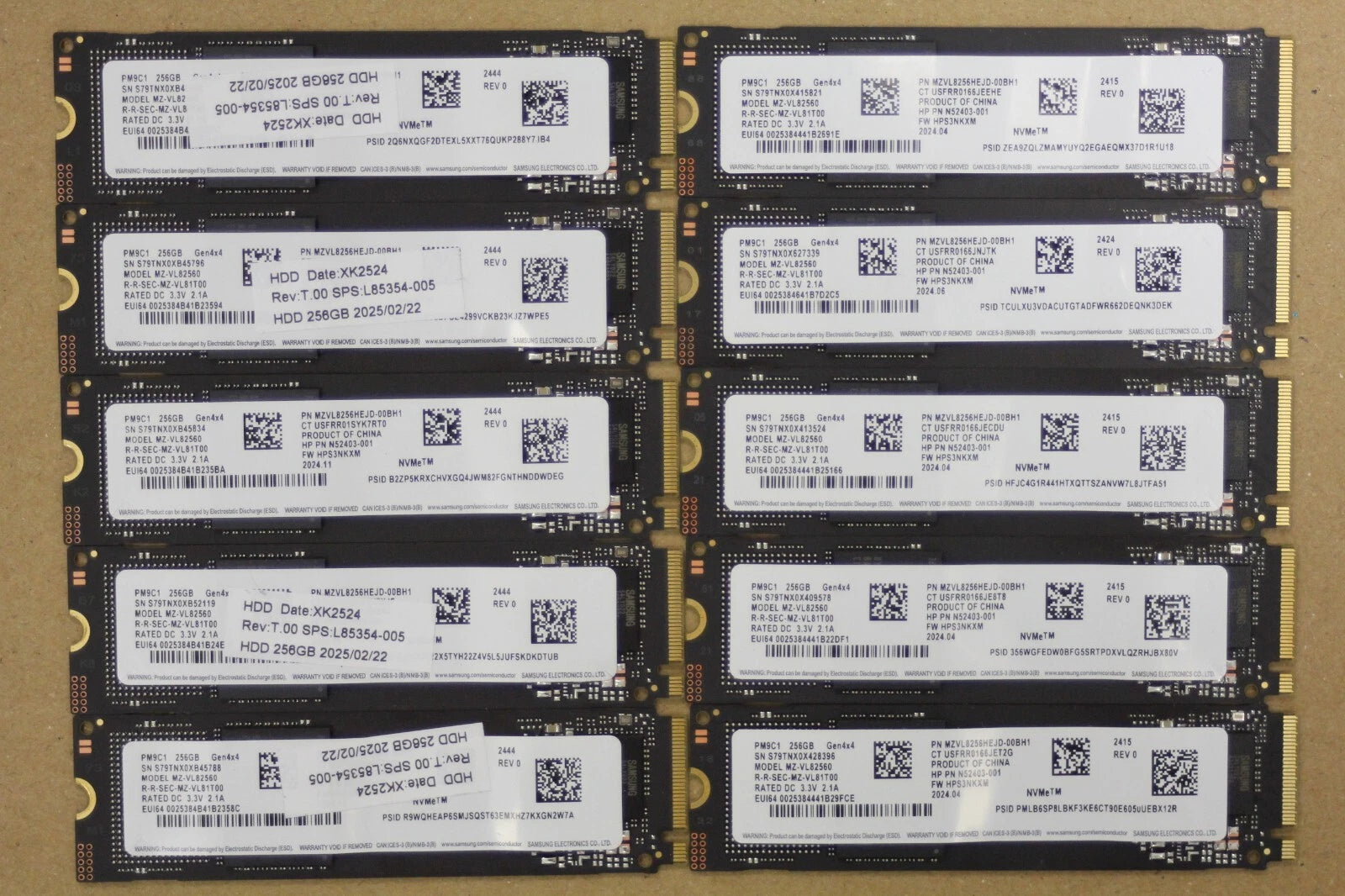 Lot of 10 Samsung PM9C1 256GB M.2 2280 NVMe SSD PCIe MZ-VL82560 MZVL8256HEJD