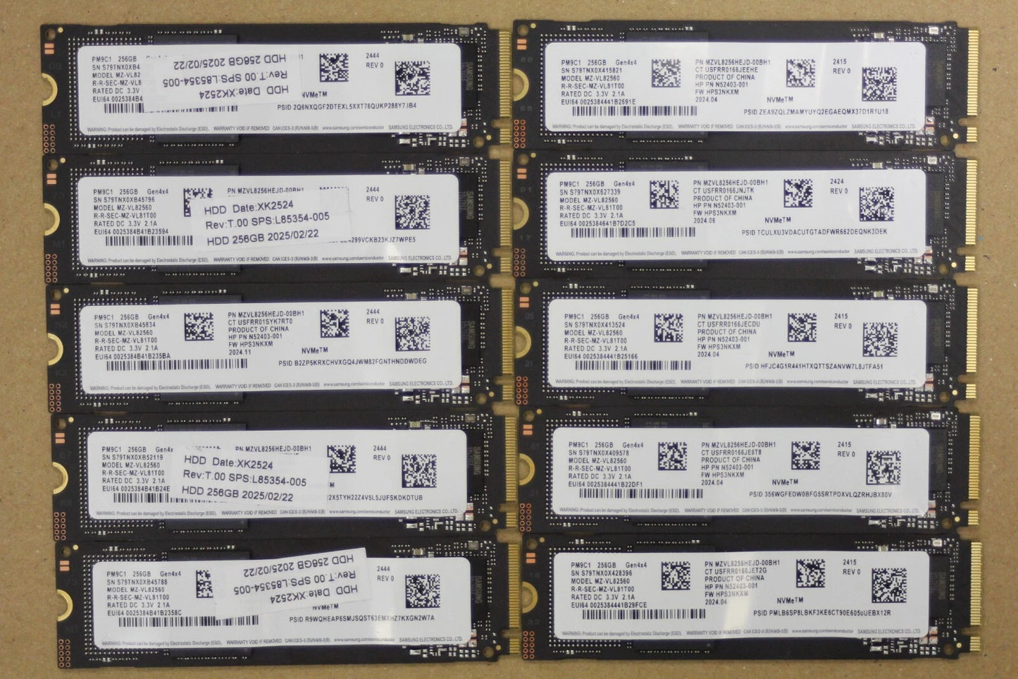 Lot of 10 Samsung PM9C1 256GB M.2 2280 NVMe SSD PCIe MZ-VL82560 MZVL8256HEJD