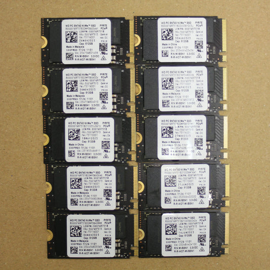 Lot of 10 WD PC SN740 512GB M.2 2242 NVMe PCIe Gen4 SSD SDDPMQD-512G 5SS1G97513