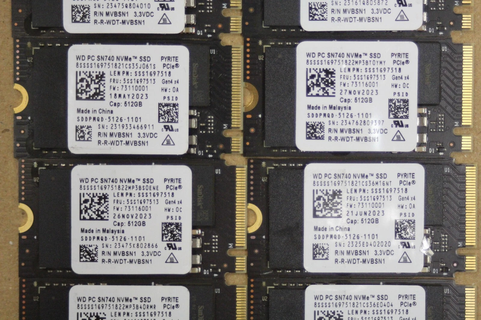 Lot of 10 WD PC SN740 512GB M.2 2242 NVMe PCIe Gen4 SSD SDDPMQD-512G 5SS1G97513