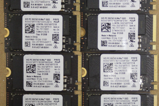 Lot of 10 WD PC SN740 512GB M.2 2242 NVMe PCIe Gen4 SSD SDDPMQD-512G 5SS1G97513