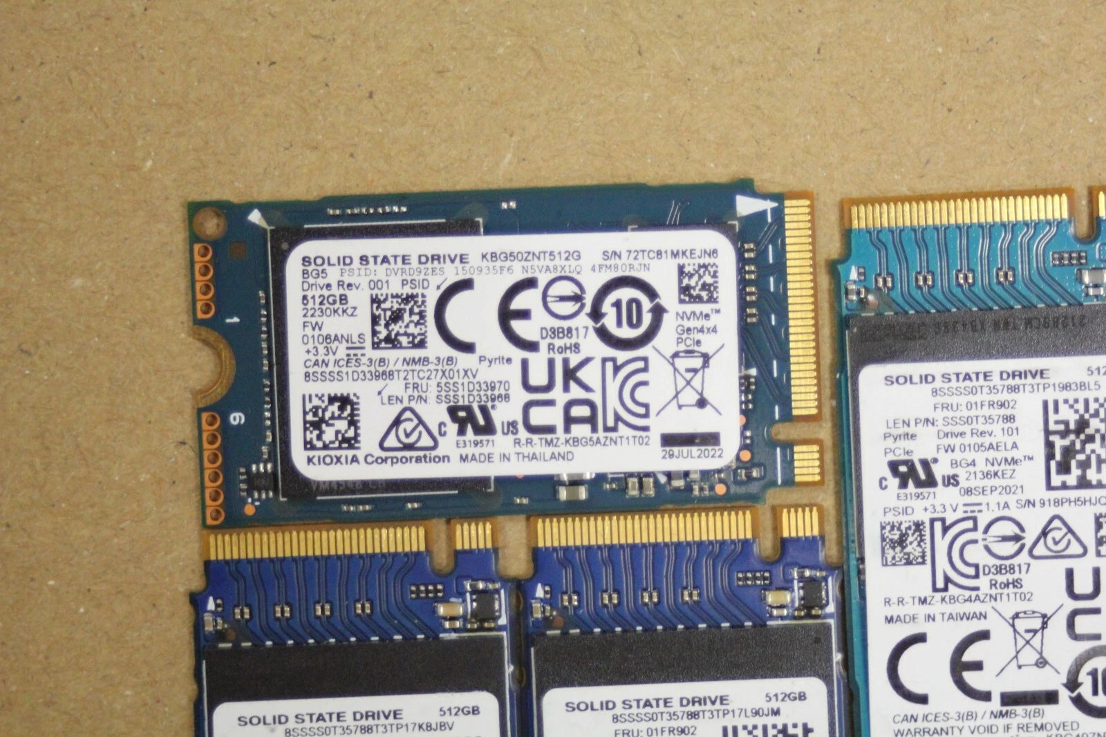 Lot of 10 KIOXIA BG5/BG4 512GB M.2 2242 NVMe PCIe SSD KBG40ZNT512G KBG50ZNT512G