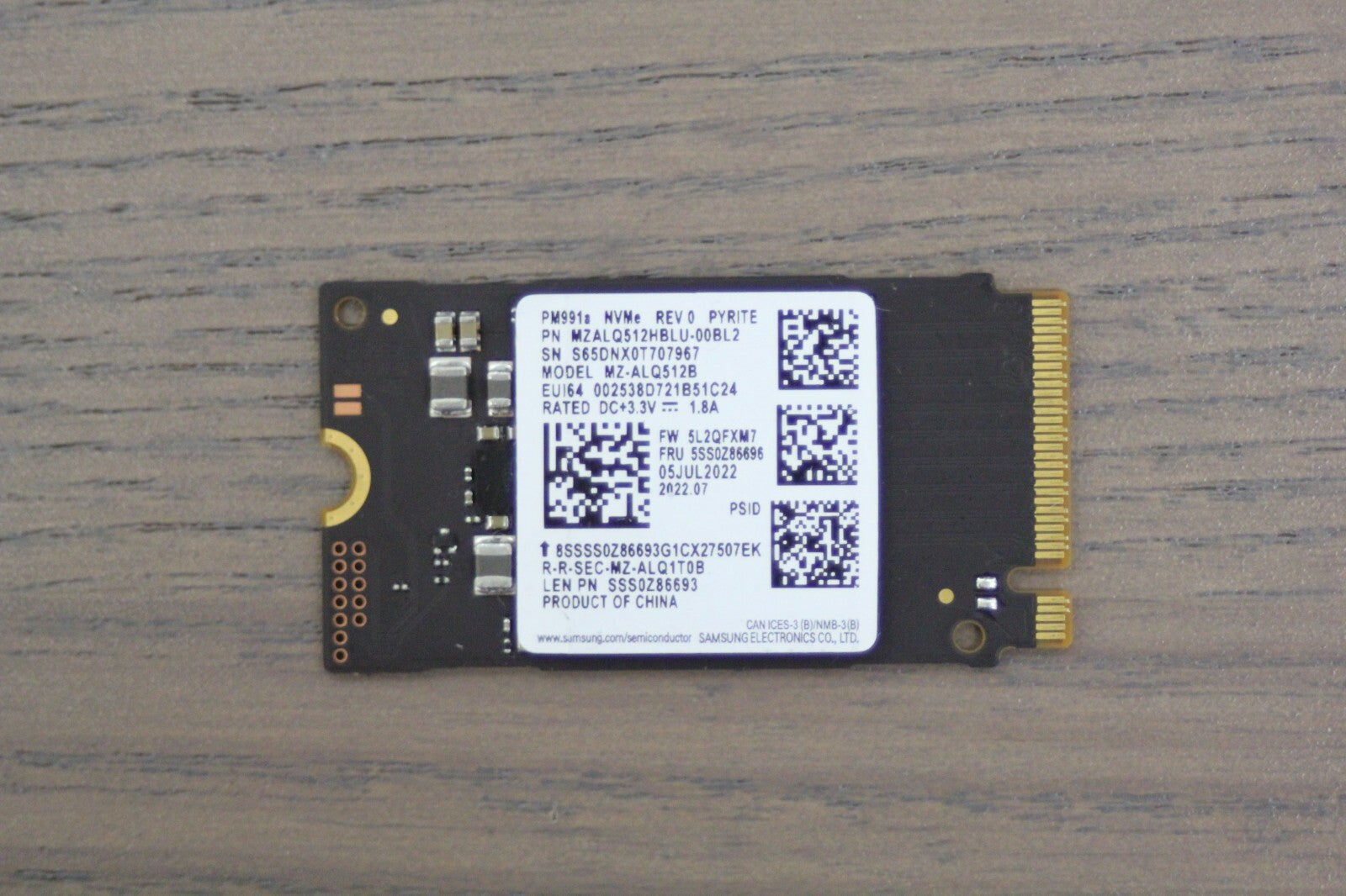 Samsung PM991 PM991a - 512GB SSD M.2 2242 MZALQ512HALU-000L1 - MZ-ALQ5120