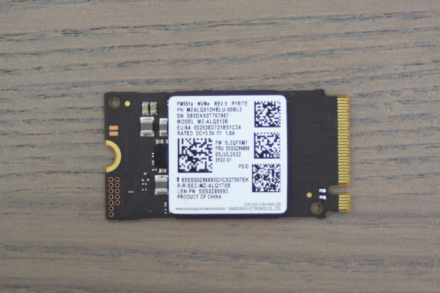 Samsung PM991 PM991a - 512GB SSD M.2 2242 MZALQ512HALU-000L1 - MZ-ALQ5120